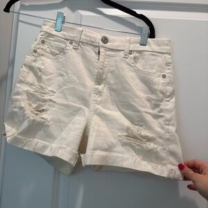 American Eagle Outfitters Cream Distressed Jean Shorts